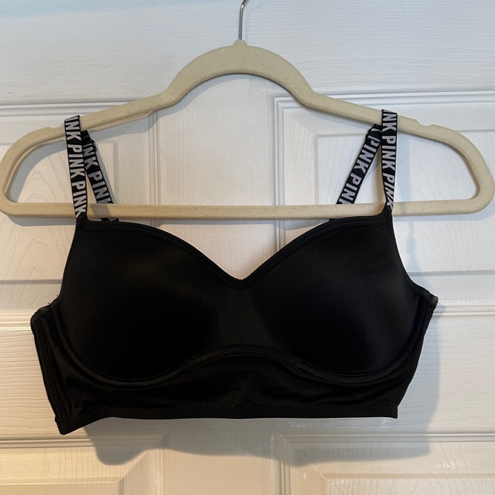 PINK Victoria's Secret Black Padded Bra with Logo Straps